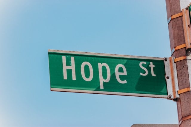 Street sign labeled Hope St.